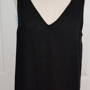 Madewell Linen Blend Vneck Tank Dress in Black